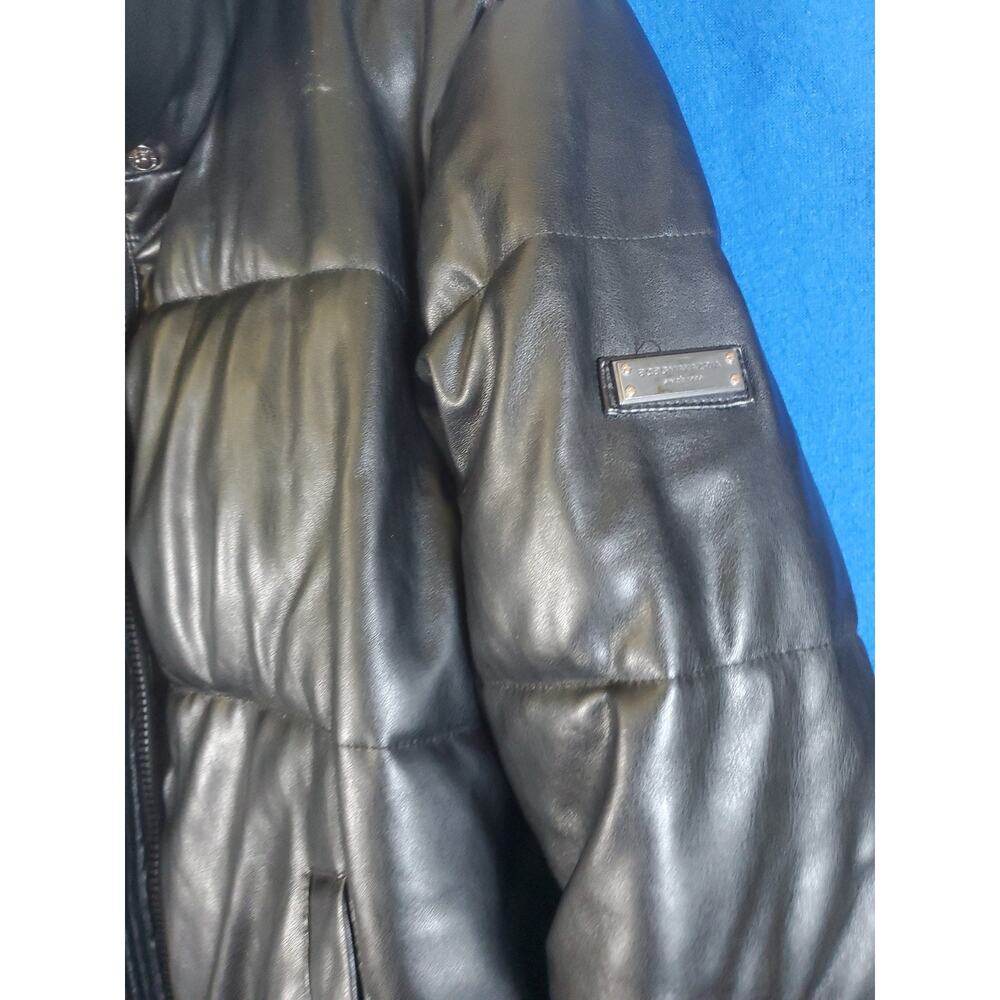 BCBGMAXAZRIA Black Faux Leather Puffer Jacket Womens Small Quilted Winter Coat - Picture 12 of 16